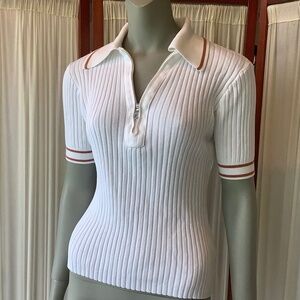 Varley Womens White Napier Fitted Knit Polo Top Short Sleeved Size XS